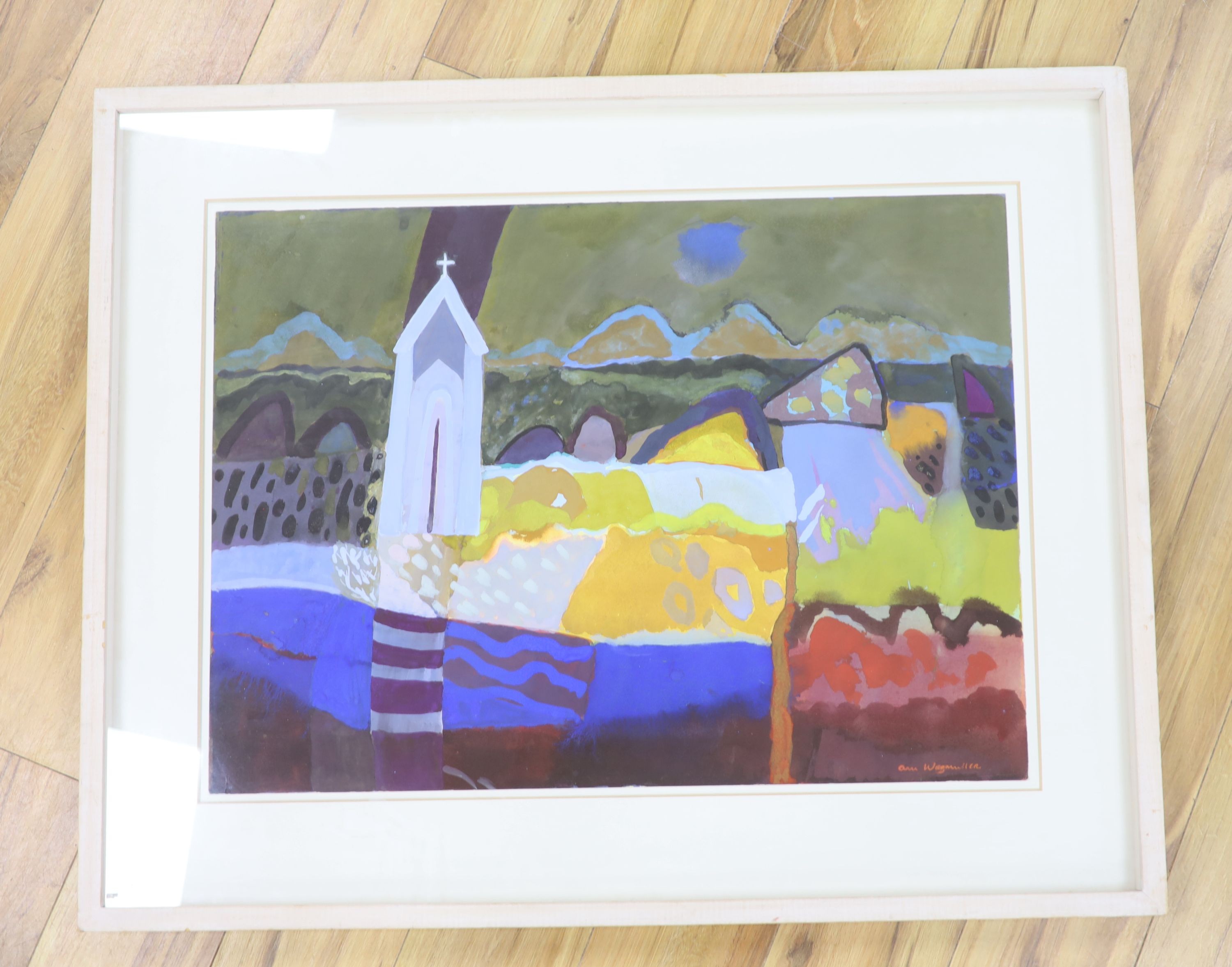 Ann Wegmuller, (1941-) gouache, 'Shore Church', signed, Bankside Gallery label verso, 56 x 75cm